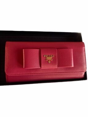 Prada Fucsia Saffiano Leather Bow Continental Wallet